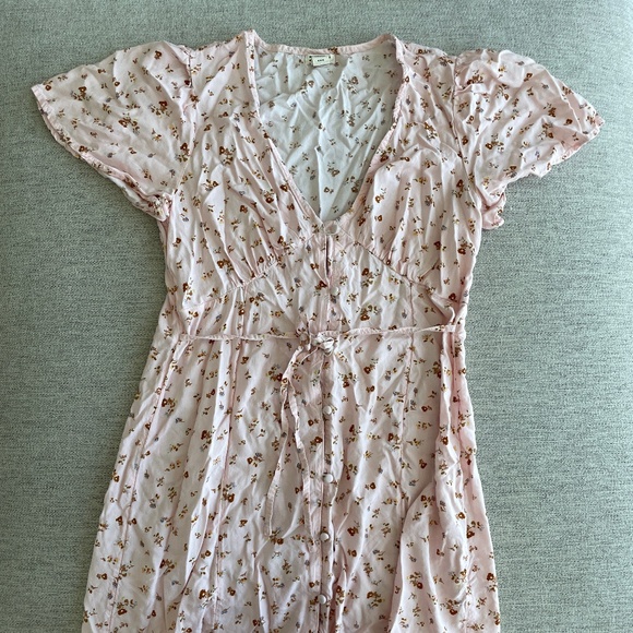 Mini Dress flutter sleeves, v neckline pink floral size M billabong - Picture 2 of 8